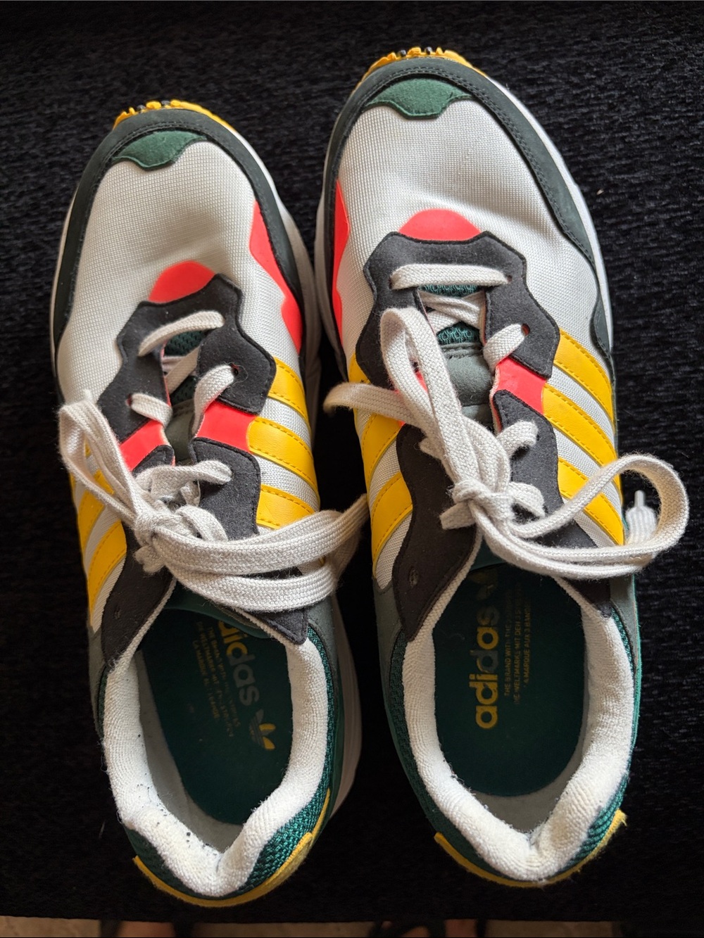 Adidas Men’s  White Sneakers with Yellow Stripes and Coral Accents